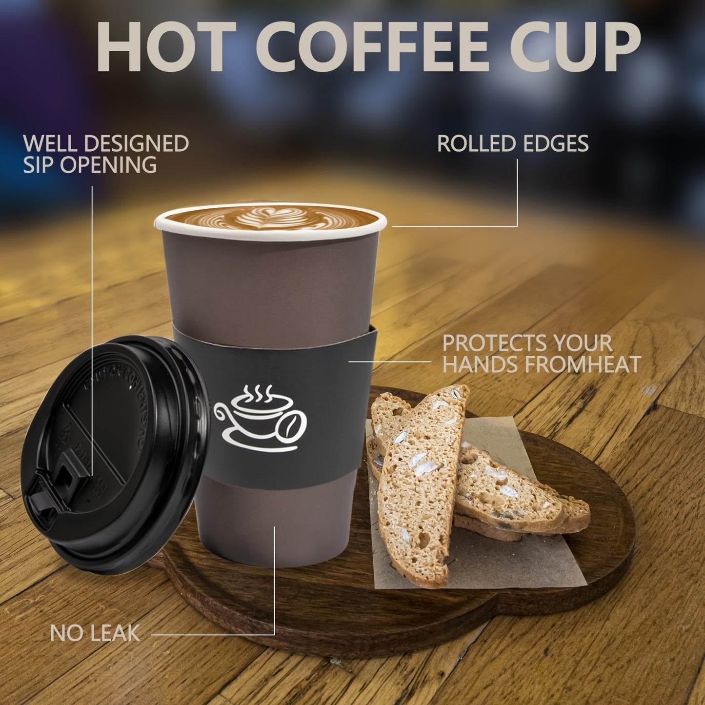 16 oz Paper Coffee Cups, Disposable Paper Coffee Cup with Lids, Sleeves, and Stirrers, Hot/Cold Beverage Drinking Cup for Water, Juice, Coffee or Tea, Suitable for Home, Shops and Cafes