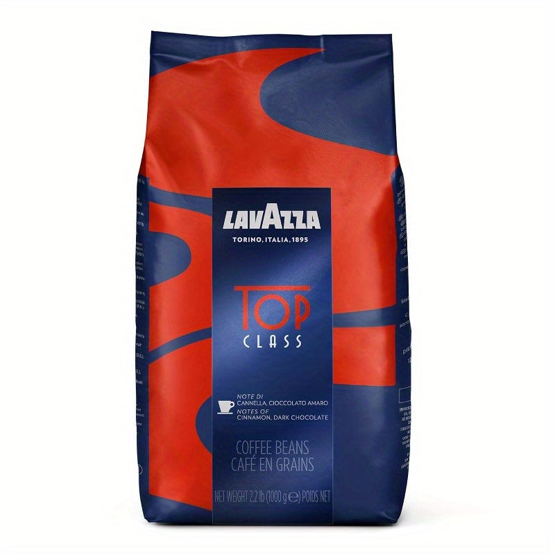 Lavazza Top Class Italian Espresso Beans, 2.2 lb Bag – Medium Roast, Full Bodied with Smooth, Balanced Flavor, Dark Chocolate & Cinnamon Testers, Nut-Free, Blended & Roasted in Italy, Ideal for Espresso Machines