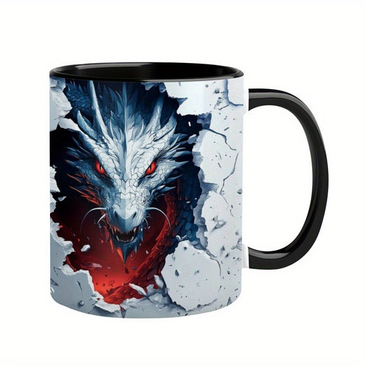 1pc 11oz Mug, Dragon & Phoenix Burst Design Mug - Animal-Themed Coffee Cup for Hot Drinks, Unique Gift for Animal Enthusiasts, Party Favors